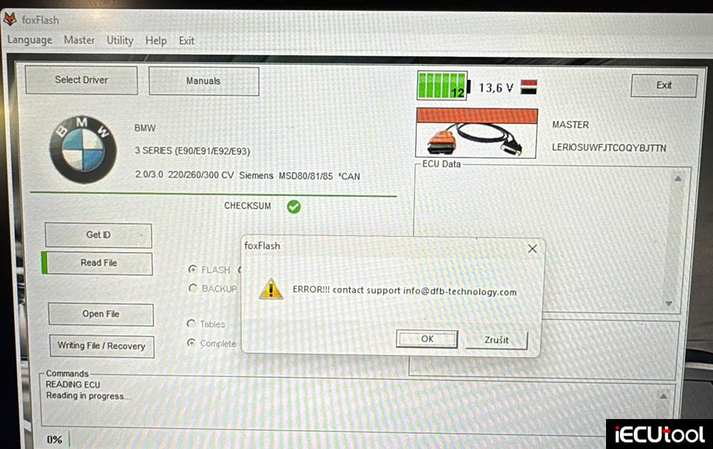 Foxflash failed to read BMW MSD80 ECU via obd