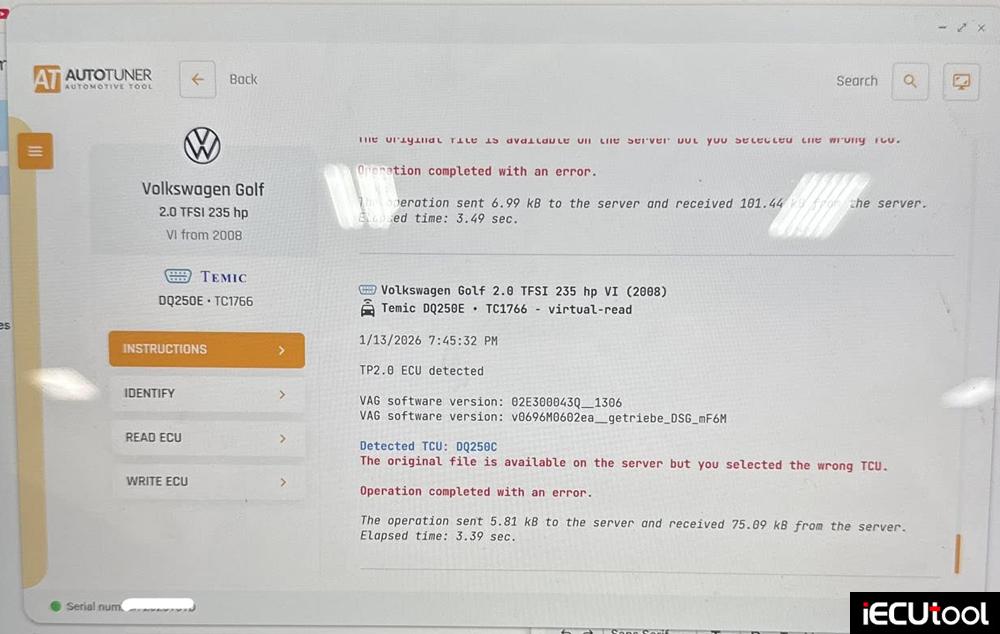 autotuner failed to read dq250c 1