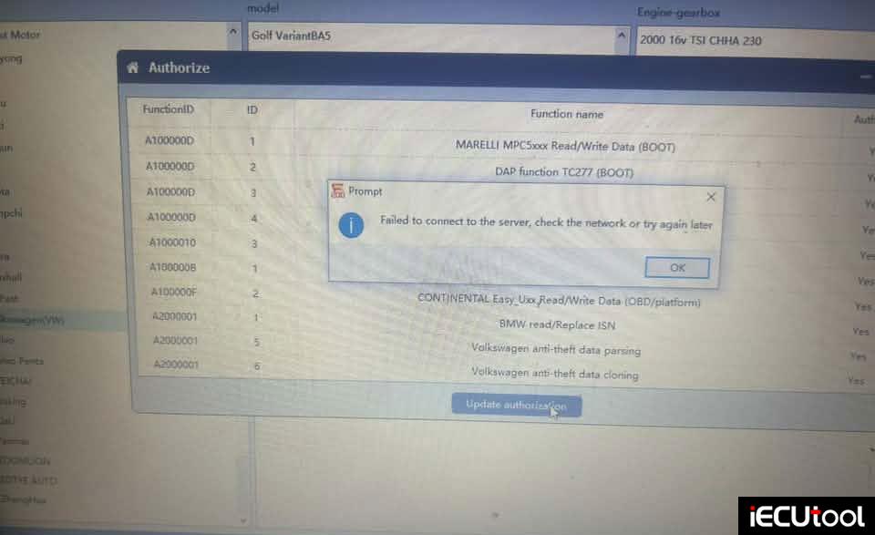 CG FC200 failed to get authorization code 2